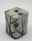 Raku Square Vase with Black Accents