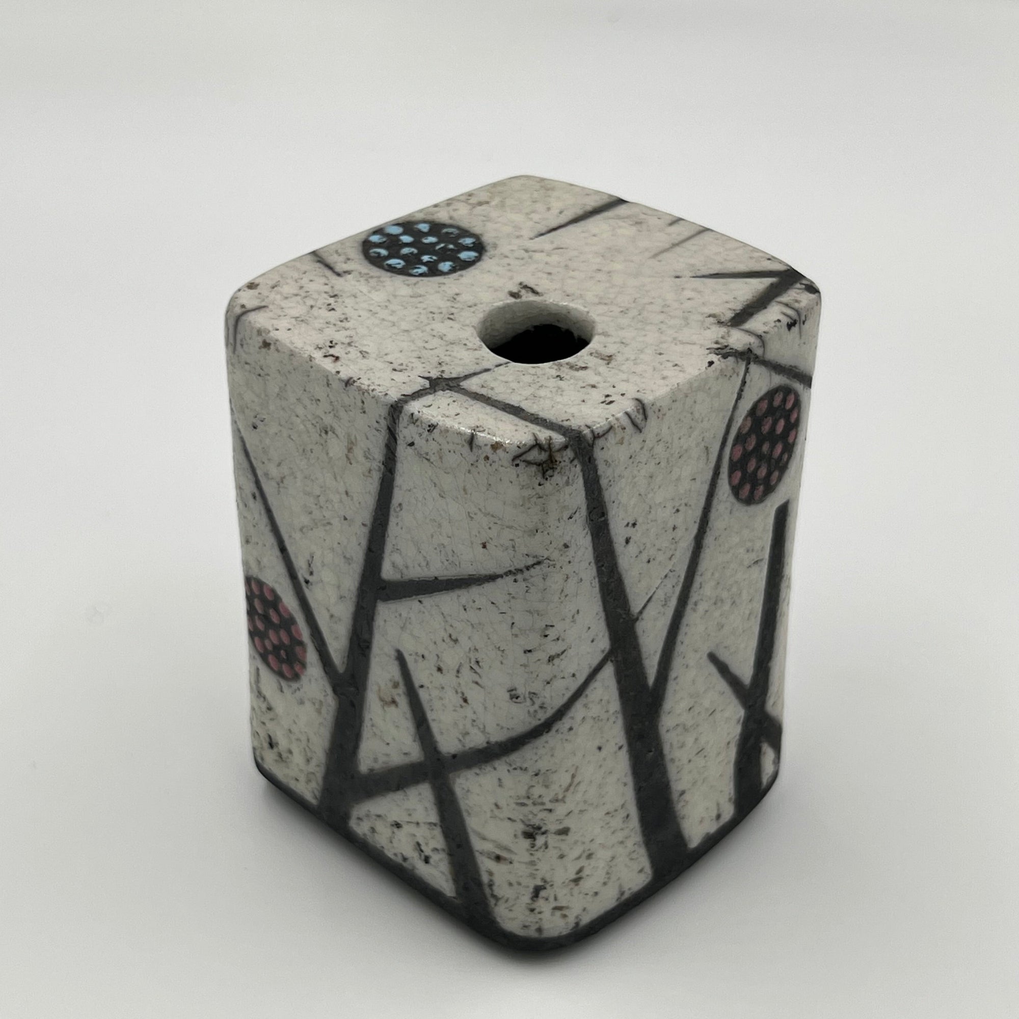 Raku Square Vase with Black Accents