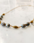 Rice Pearl + Handmade African Brass Bead Necklace