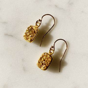 Small Rectangular Gold Druzy Earrings