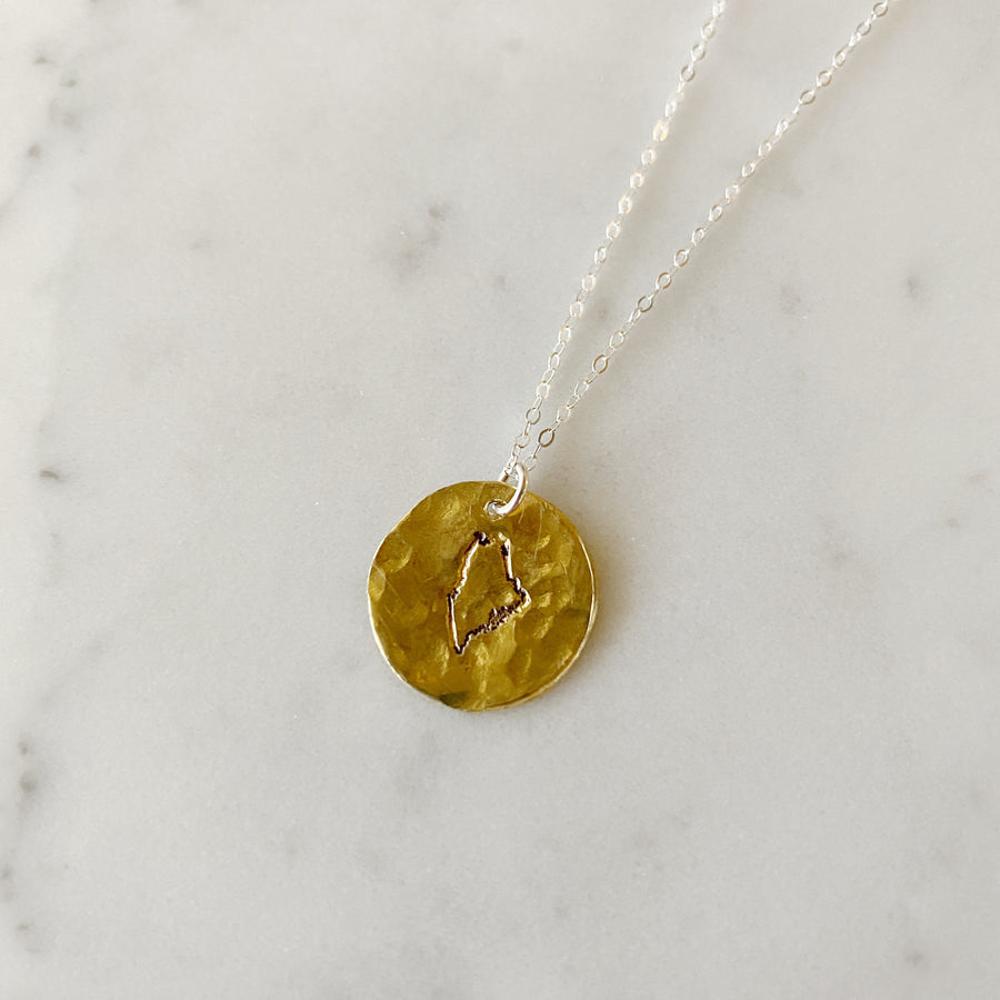 Brass Maine Pendant - Sterling silver chain