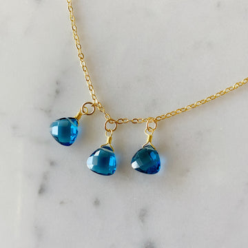 Blue Topaz Quartz Brios Necklace with Gold Plated Chain