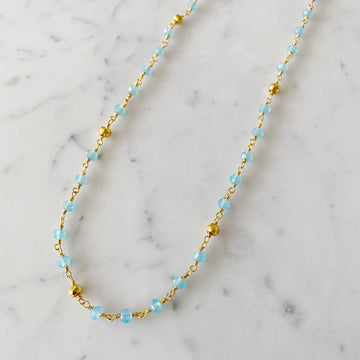 Aqua Chalcedony & Gold Pyrite Chain Necklace