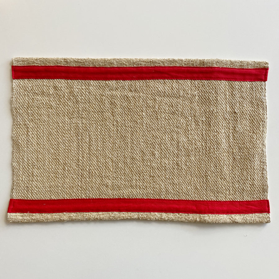 Antique Linen + red cotton twill tape
