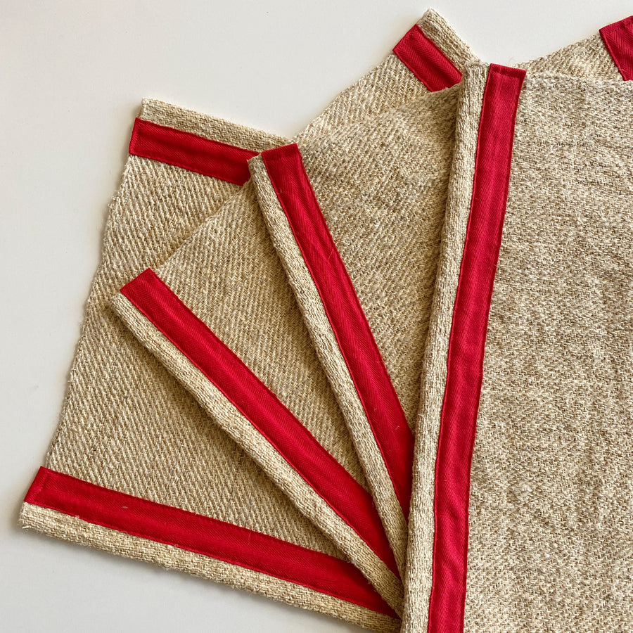 Antique Linen + red cotton twill tape