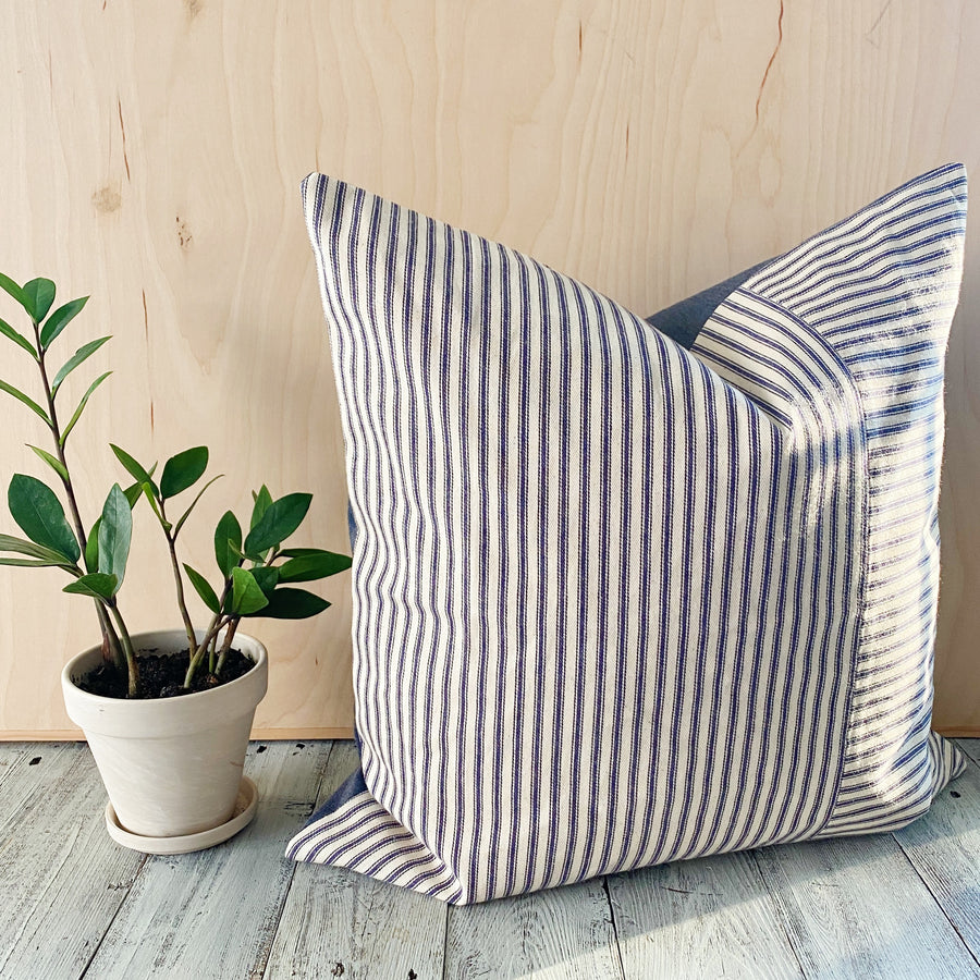 Ticking + Blue Chambray Pillow