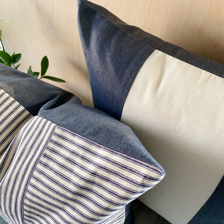 Blue Chambray + Ivory Canvas Pillow