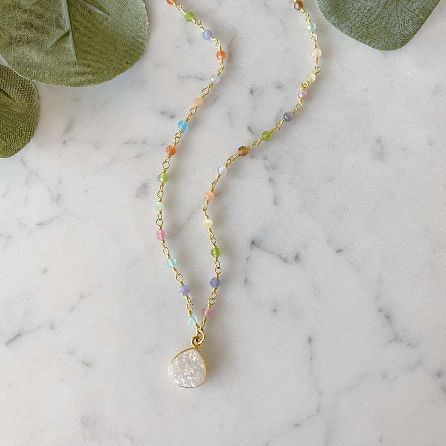 Candy Gemstone with White Druzy Necklace