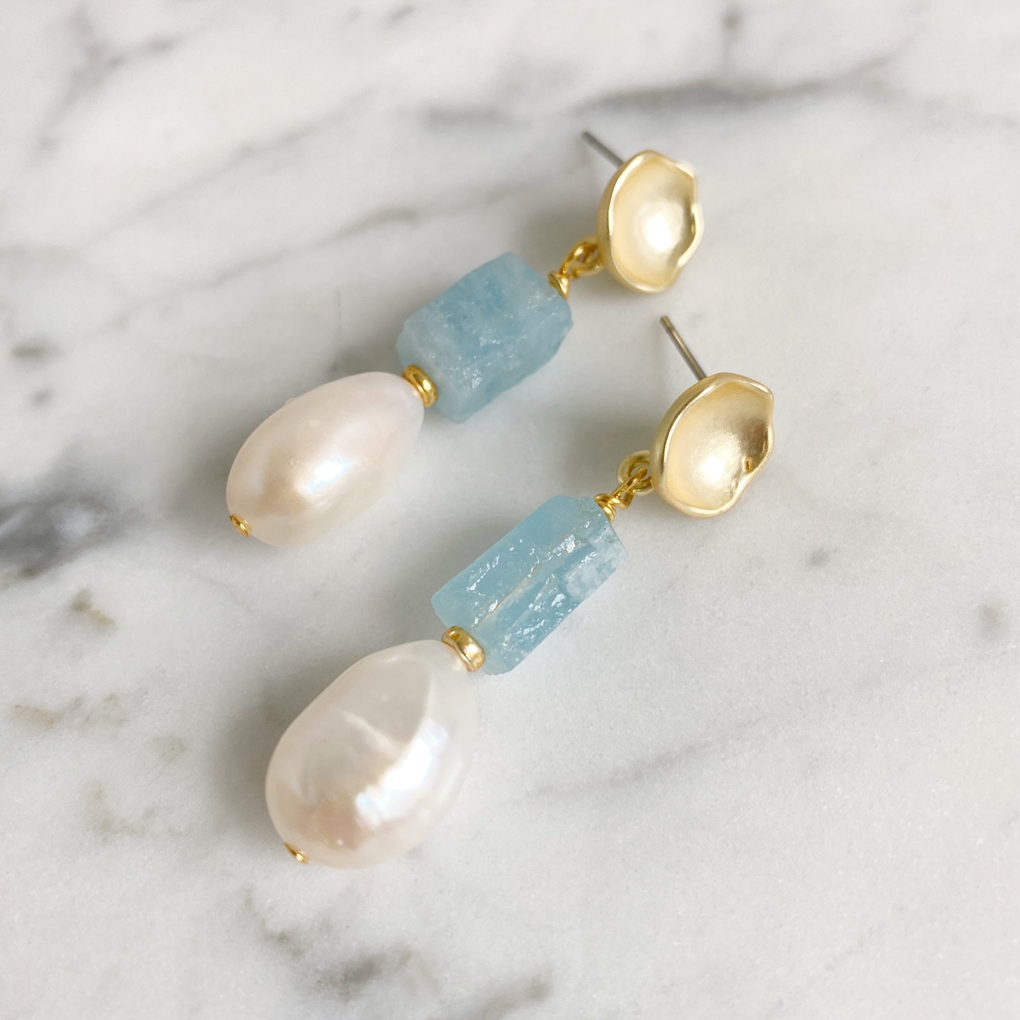 Aquamarine and Pearl Earrings