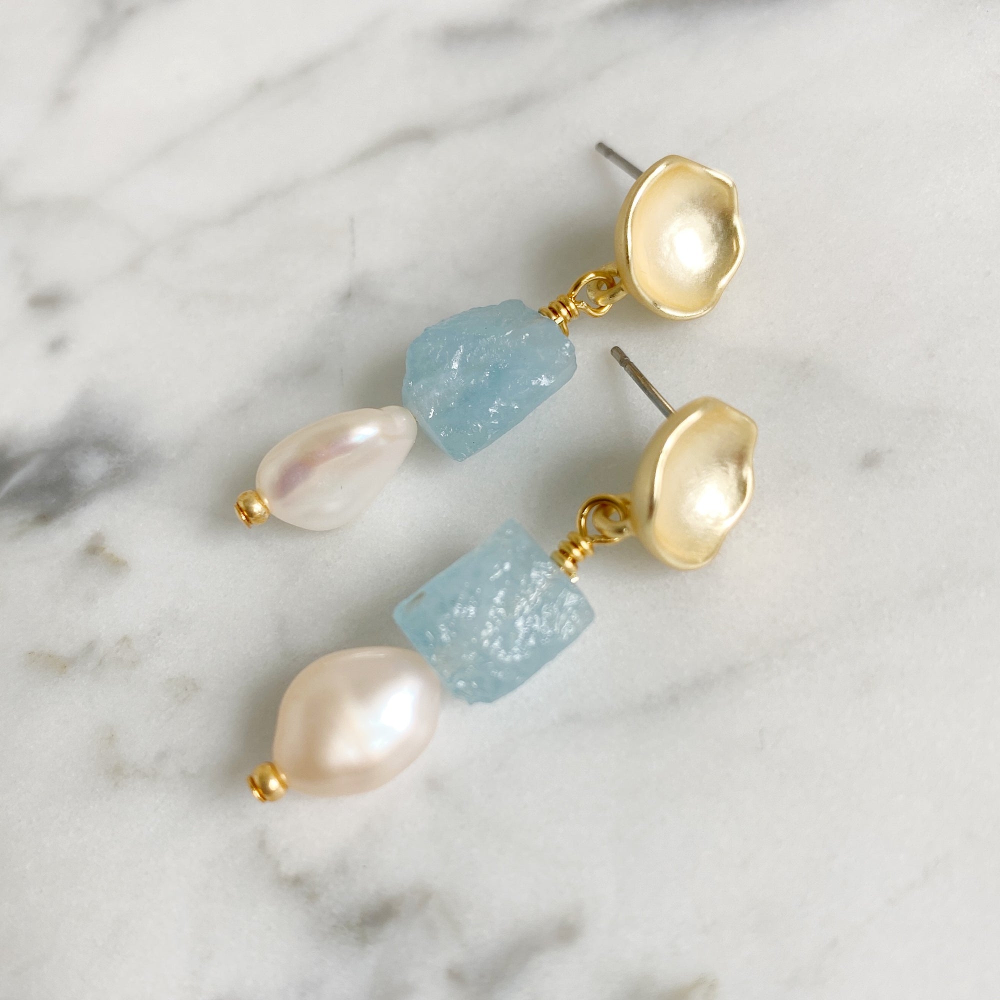 Aquamarine and Pearl Earrings