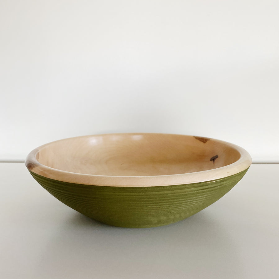 Maple Wood Bowl - Green Ribbed