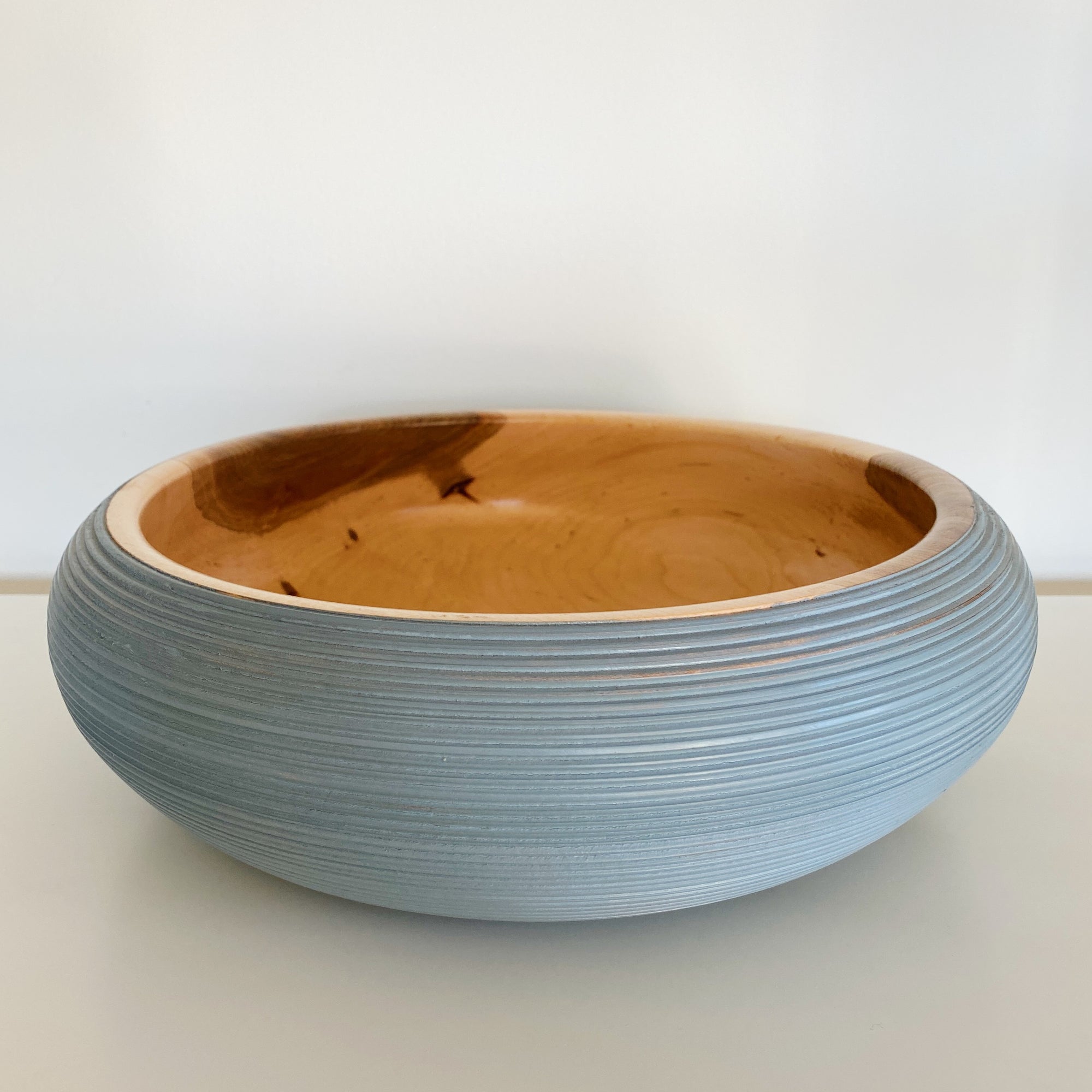 Blue Ribbed Maple Wood Bowls