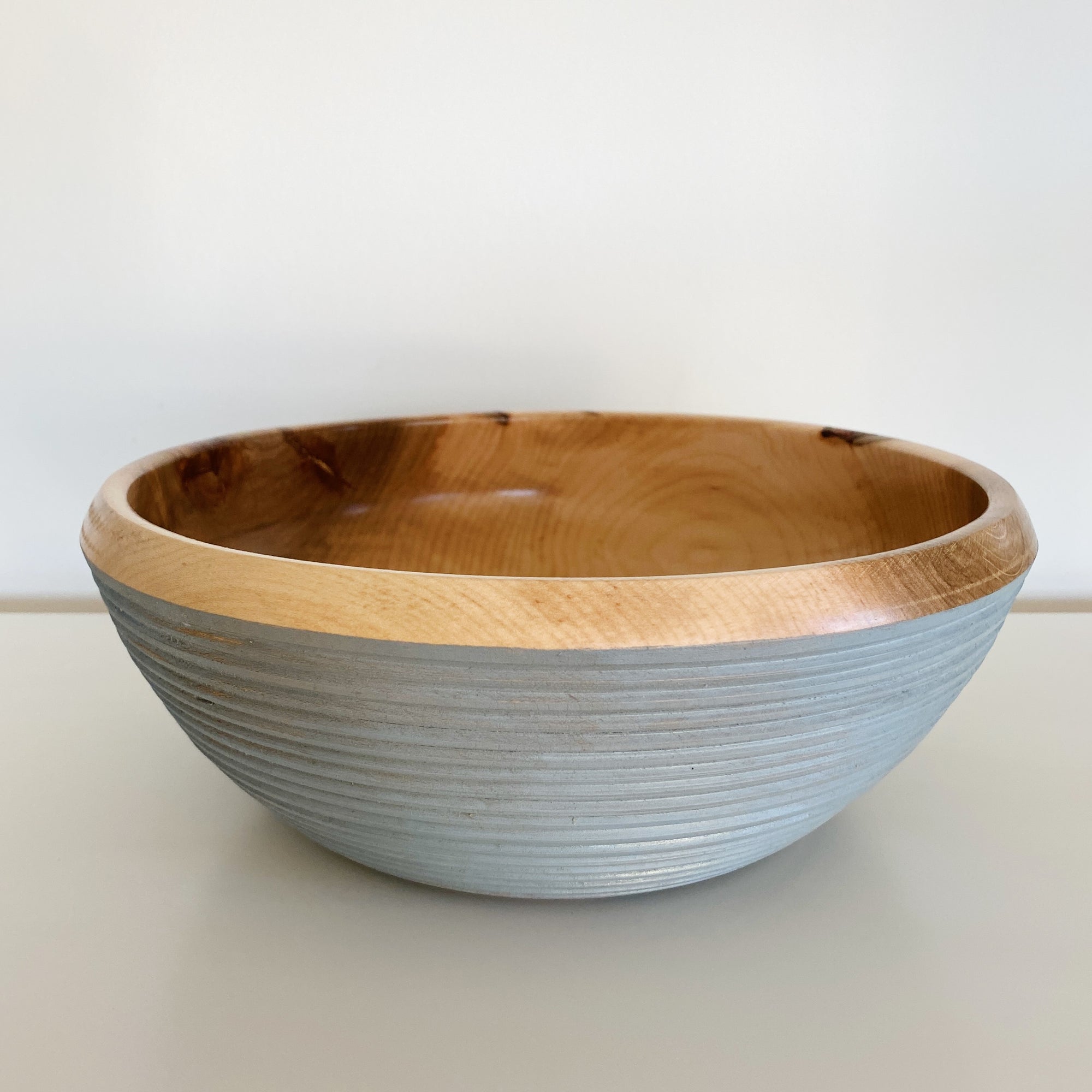 Blue Ribbed Maple Wood Bowls