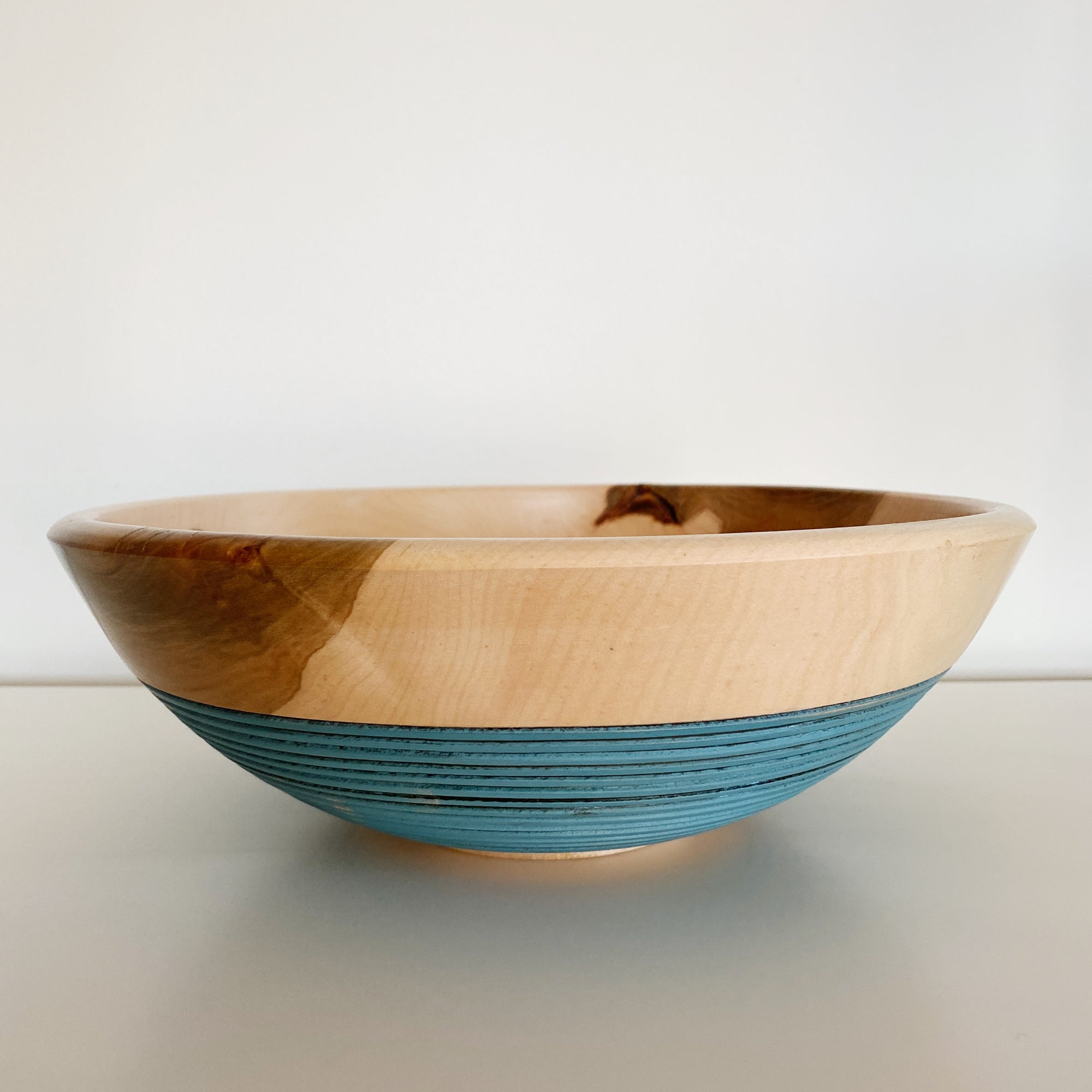 Blue Ribbed Maple Wood Bowls