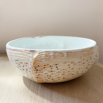 Large Textured Cream + dots bowl
