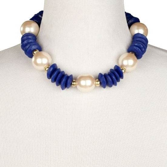 Grande Pearl Choker Blue Necklace