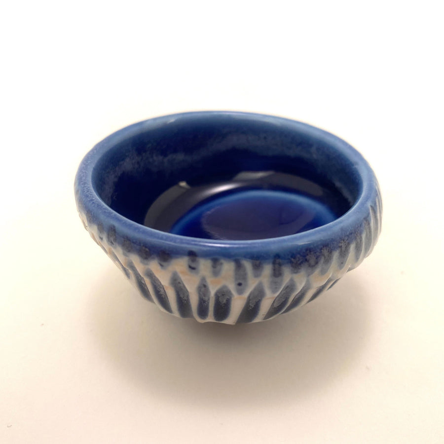 Tiny Bowl with Stripes and Blue Interior