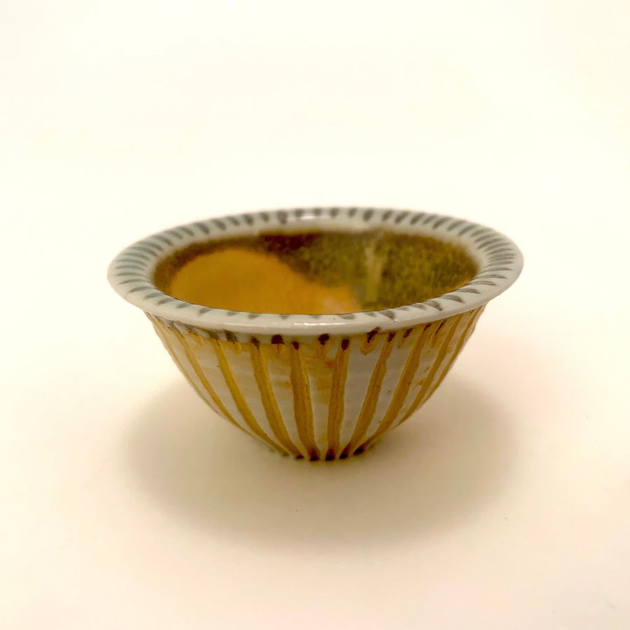 Tiny Bowl Beige with Green Ticking