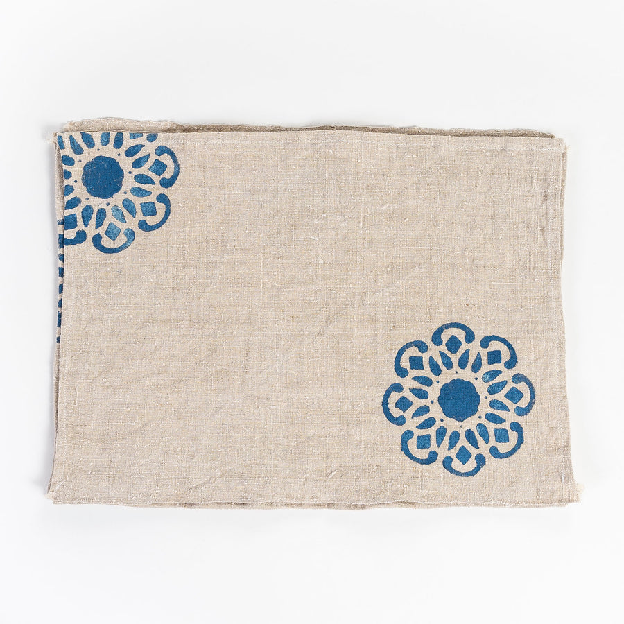 cafe linen placemats - screen printed - hand sewn and repurposed - french Vintage linen 