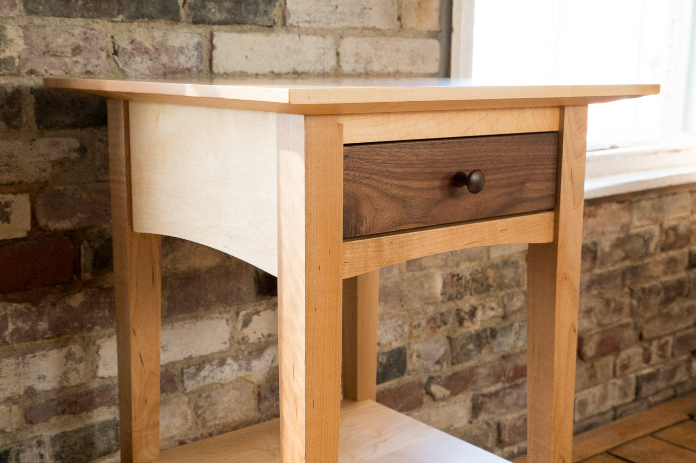 handmade side table - maple frame with walnut drawer - natural wood - tables 