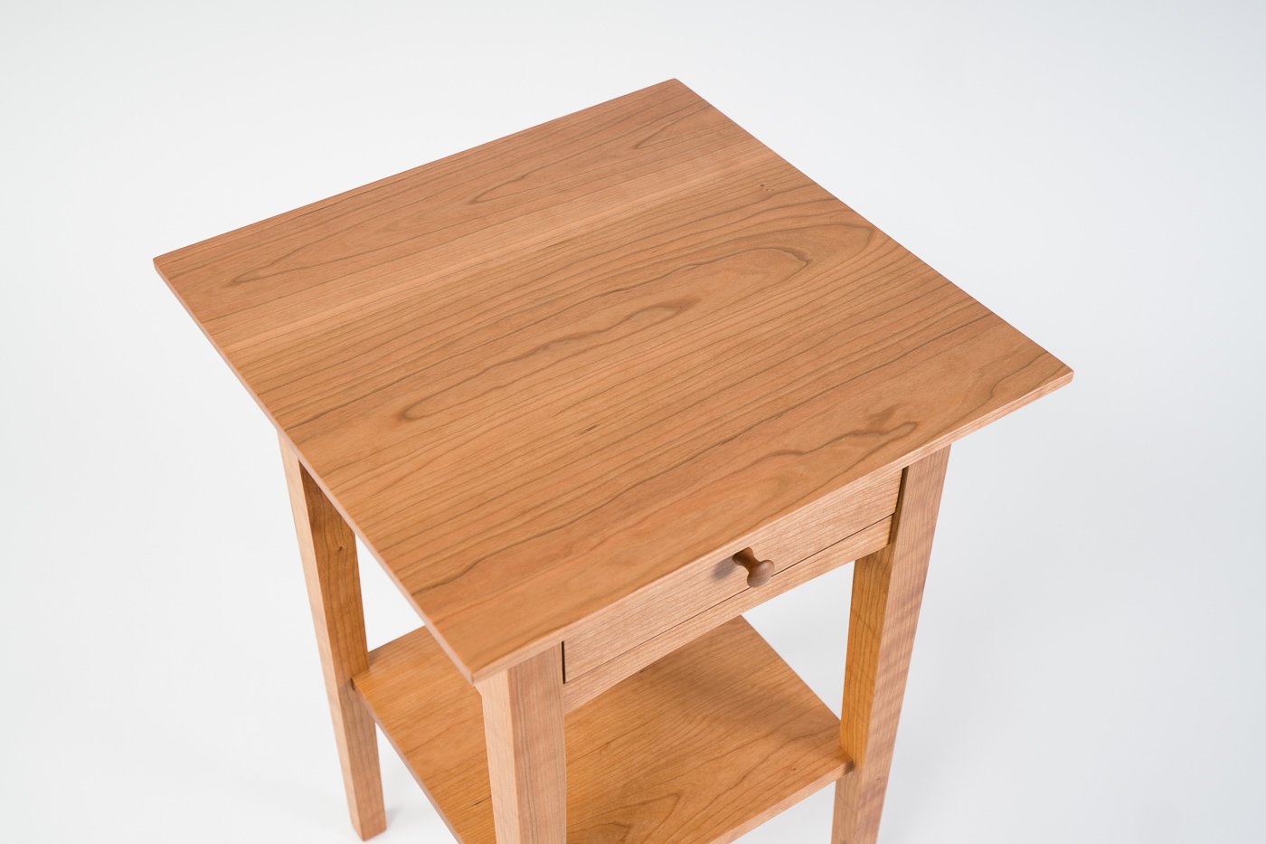 peaks point side table in cherry - top view - furniture - natural wood - drawer - handcrafted and designed by wood.stone.bone in portland maine