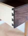 drawer detail image - maple frame and walnut drawer face - multi colored woods - wood.stone.bone. - locally made