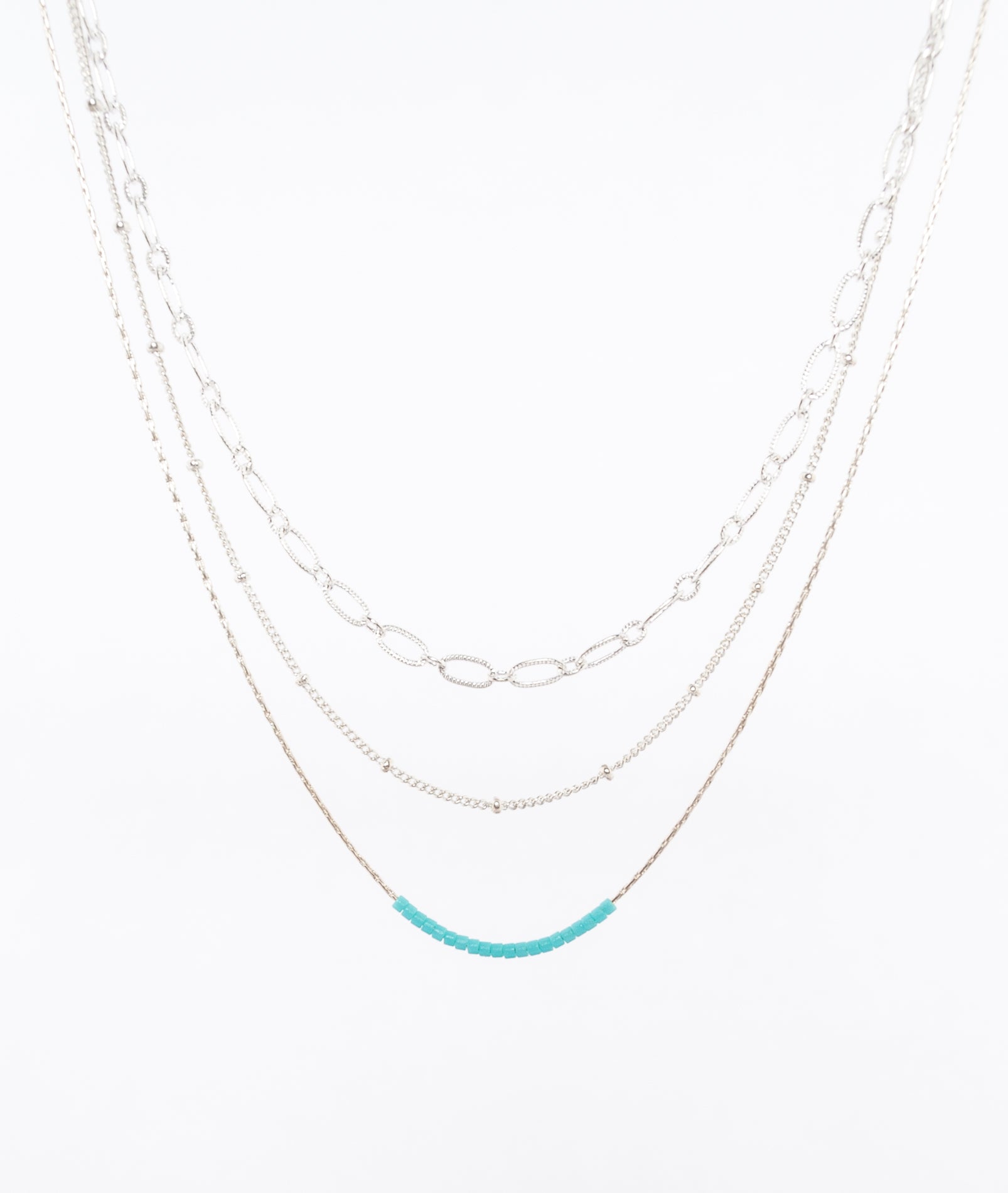 sterling silver multi-strand necklace - layered - turquoise beads - handmade in Maine by Near and Native