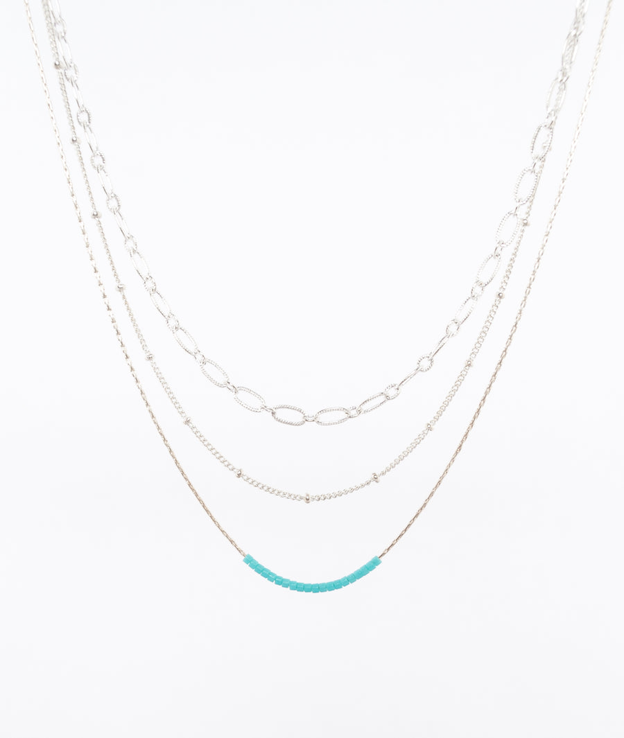 sterling silver multi-strand necklace - layered - turquoise beads - handmade in Maine by Near and Native