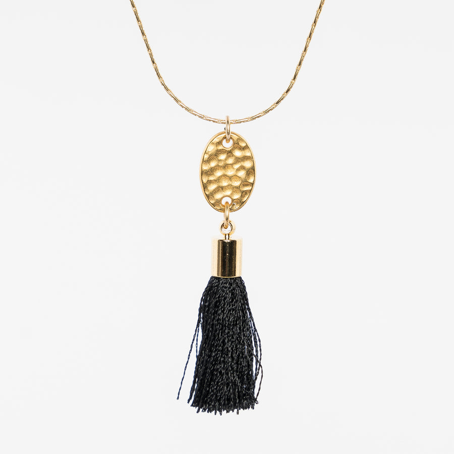 up close of the multi-strand tassel necklace by near and native