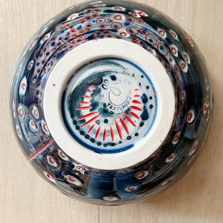 Navy & Red Circles Medium Textured Bowl