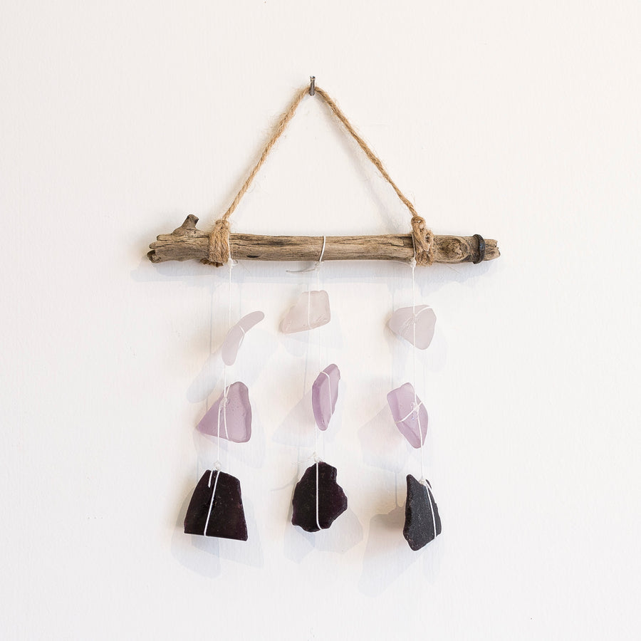 purple ombre sea glass mobile with driftwood - home goods 