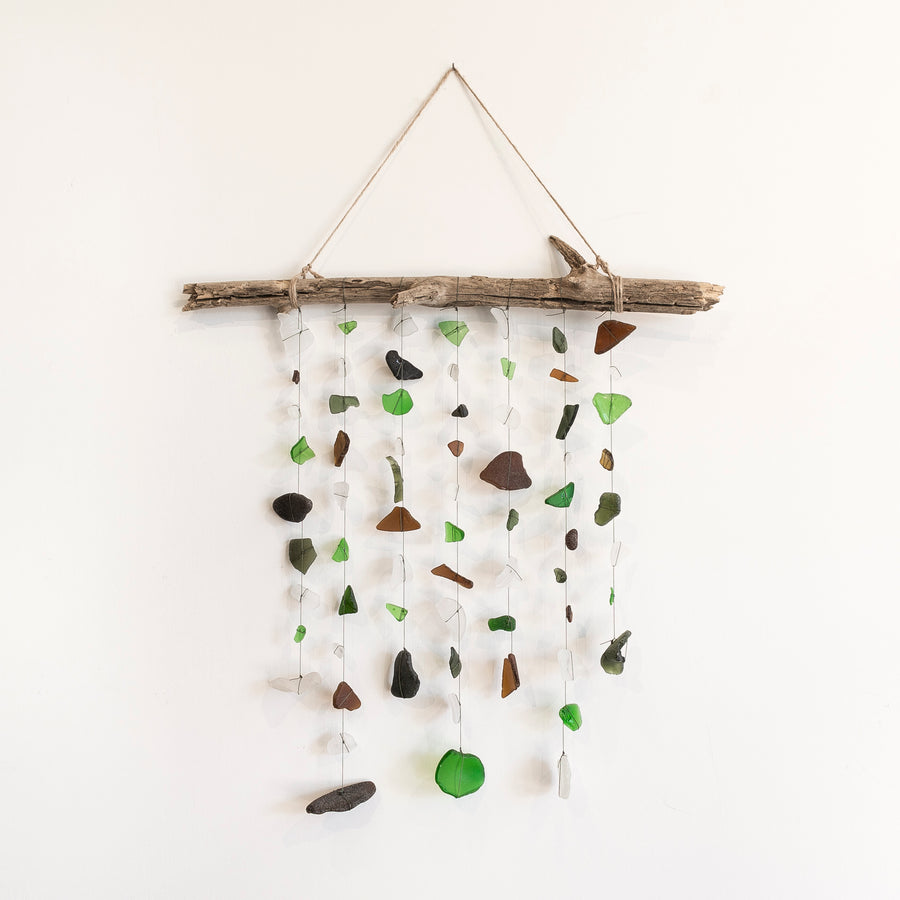 multi colored sea glass mobile - home goods - wall hanging 