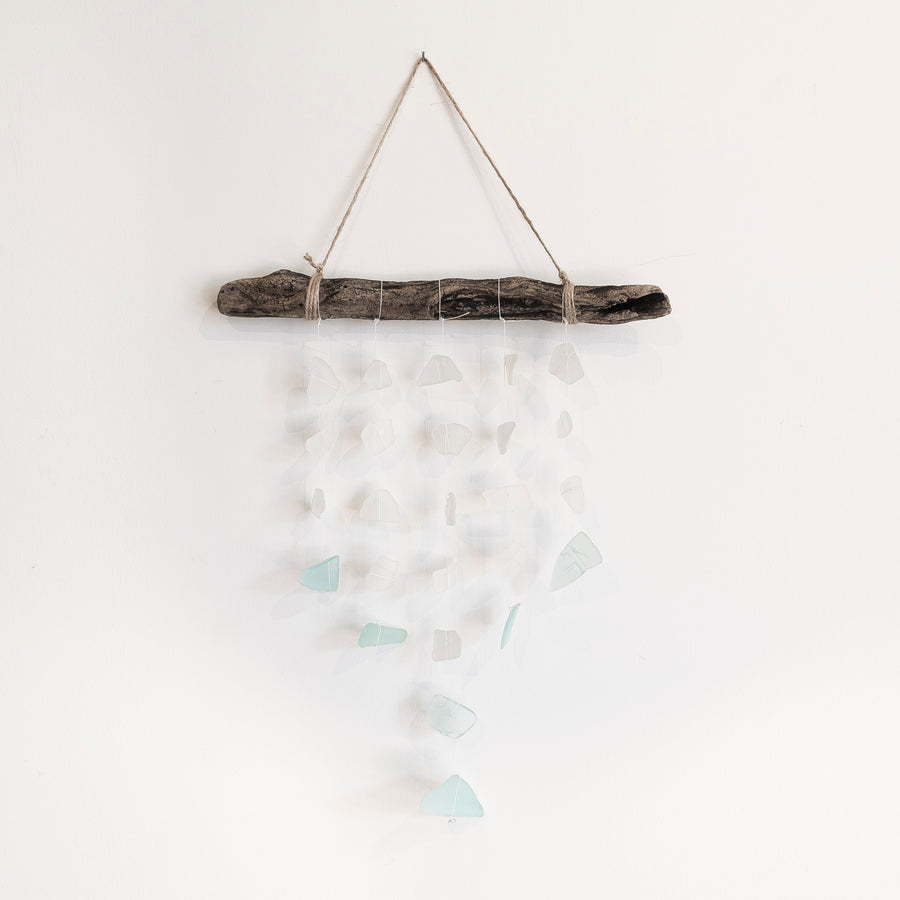driftwood and sea glass mobile - handmade in Maine 