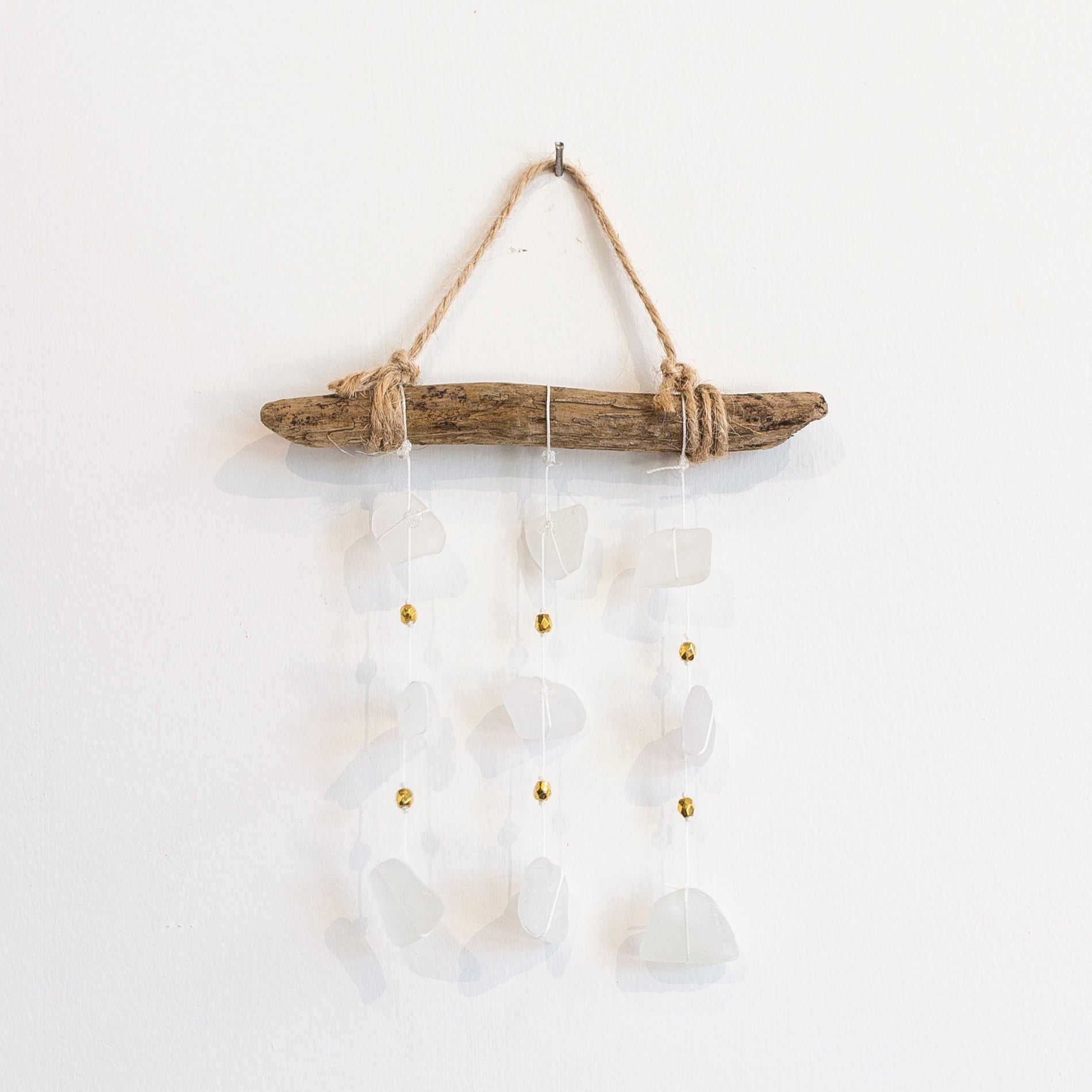 sea glass and bead driftwood mobile - home decor - handmade in Maine