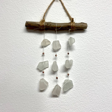 Sea Glass + Driftwood Mobile - small white glass copper beads I