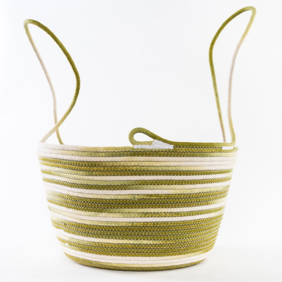 handmade rope harvest basket in green