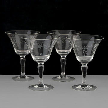 Etched Vintage Cocktail Glasses - set of four
