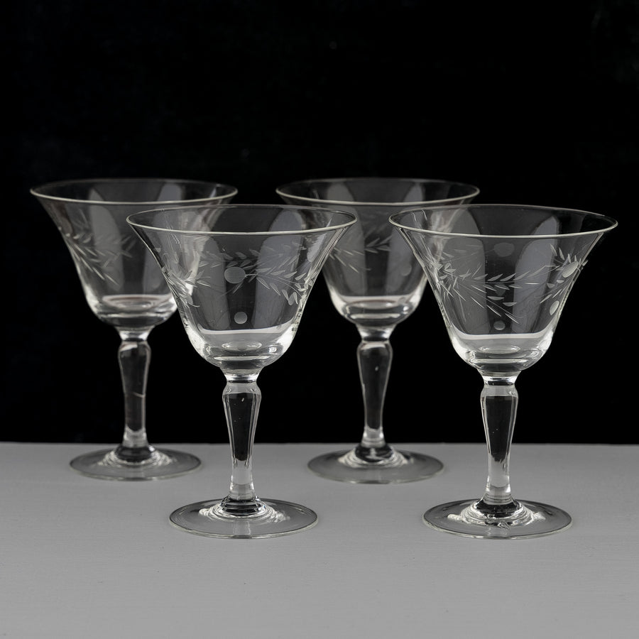 Etched Vintage Cocktail Glasses - set of 4
