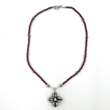 Ruby Quartz, Tibetan Silver Flower Necklace