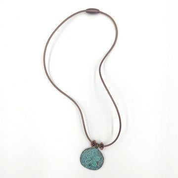 Bronze Leather Verdigris Sand Dollar Necklace