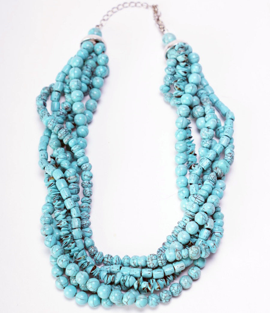Six Strand faux Turquoise Beaded Necklace
