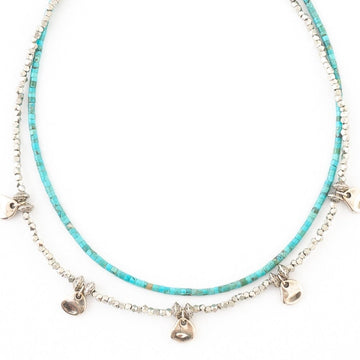 Turquoise/ Pewter Double Strand Necklace