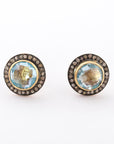 Stud Earrings - Raw Diamonds - Aquamarine - front view - handcrafted