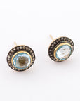 Stud Earrings - Raw Diamonds - Aquamarine - side view - handmade - jewelry