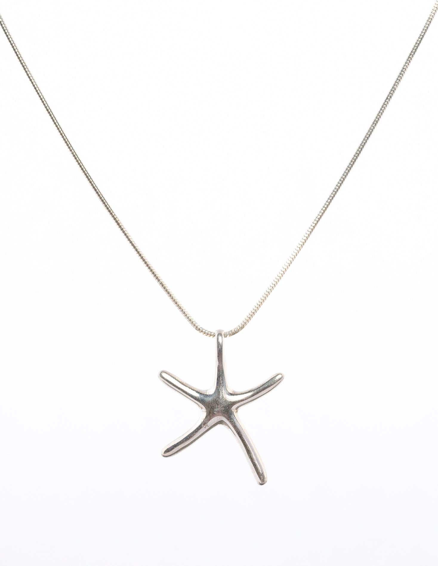 sterling silver necklace - starfish - Omega - pendant - closeup view