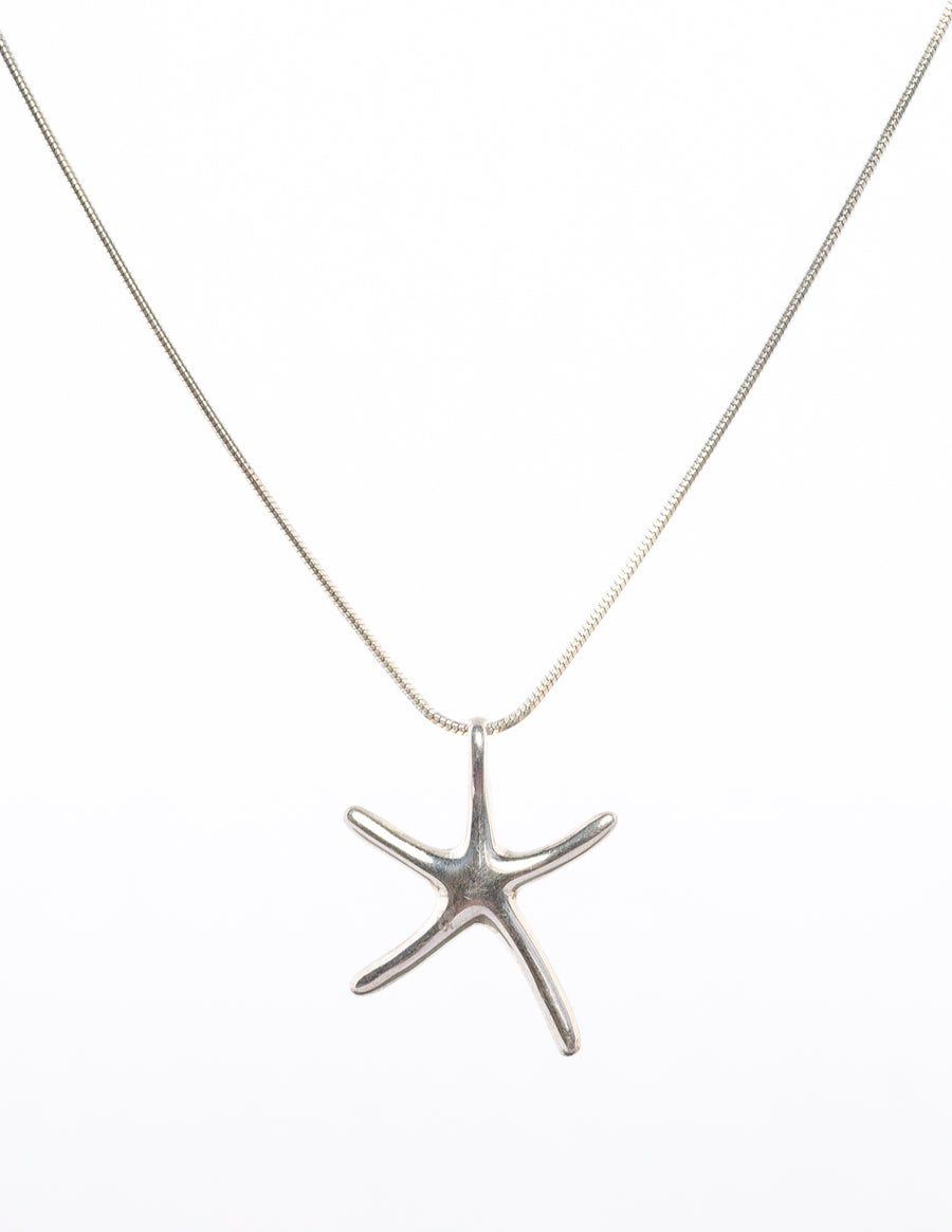sterling silver necklace - starfish - Omega - pendant - closeup view