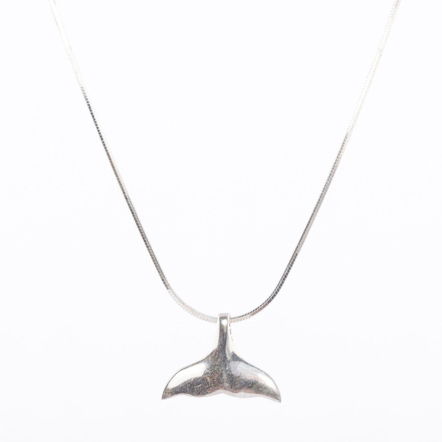 Sterling Necklace - Whale Tail - silver - closeup view