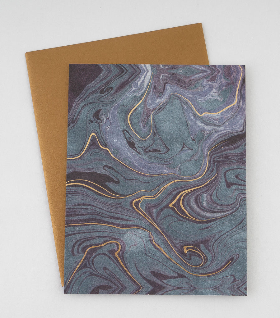 Greeting Card - blue gold/waves