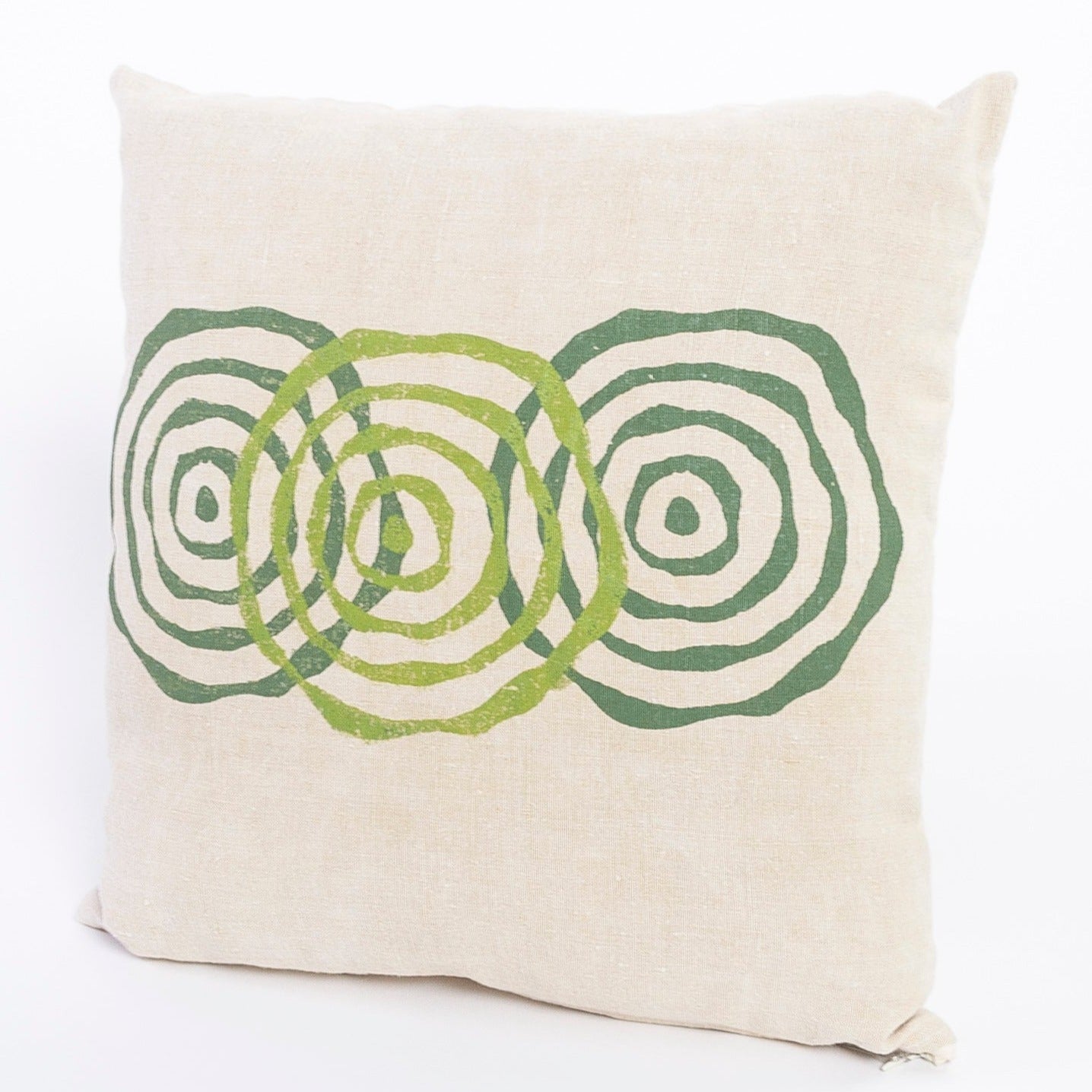 french linen pillow - vintage decor - green printed pattern - home goods