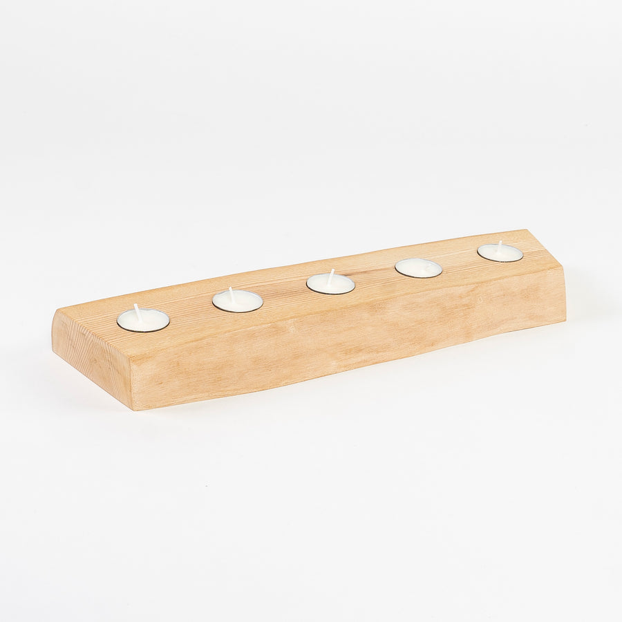 solid ash candle runner - live edge - tealight candles - votive - hand carved wood - handmade in Maine 